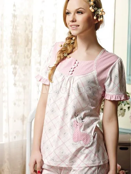 Dulce rosa pijama para hacer punto volante botón manga Juegos Para ... Dulce rosa pijama para hacer punto volante botón manga Juegos Para ...