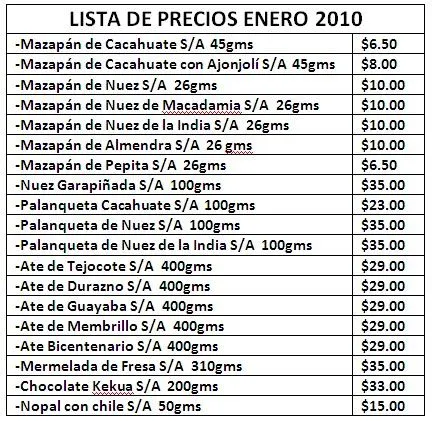 DULCES PARA DIABETICOS: LISTA DE PRECIOS