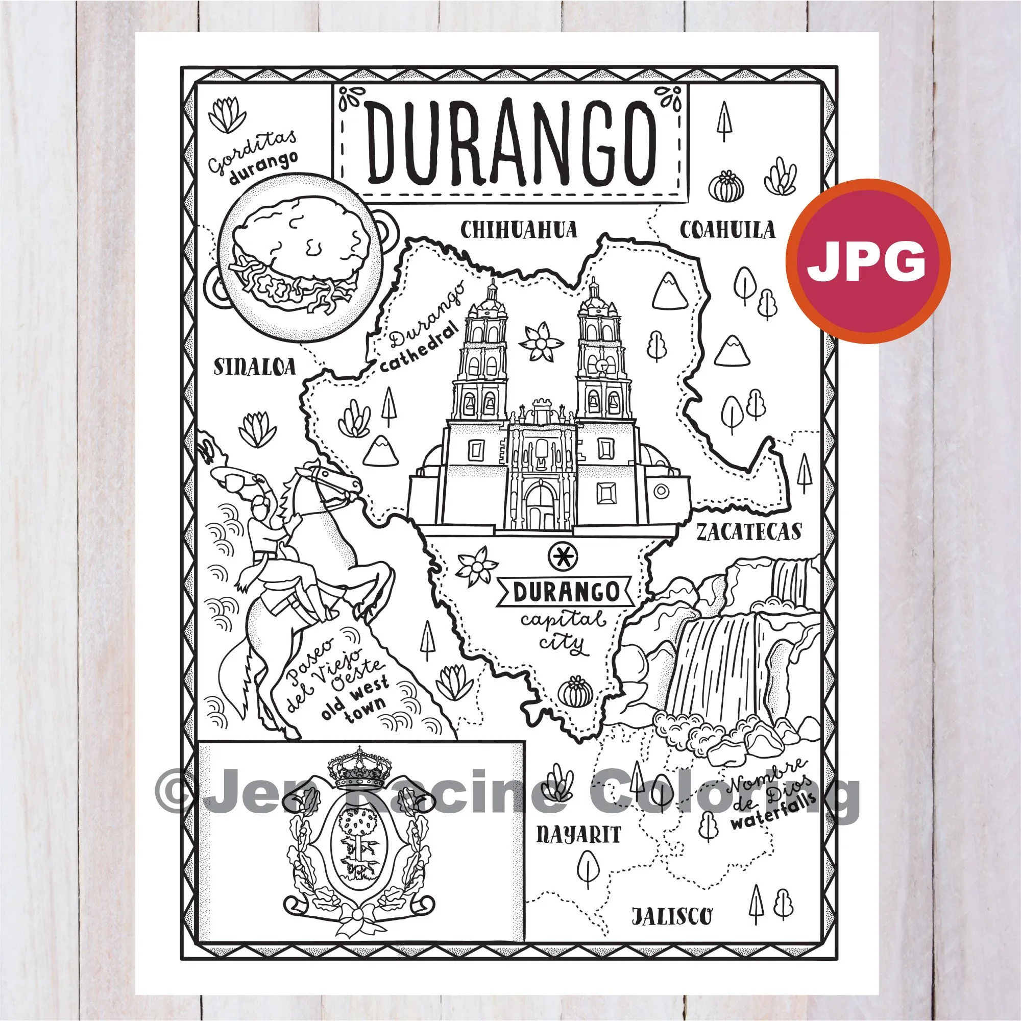 Durango Coloring Page Estado de México Estados de México - Etsy México Durango Coloring Page Estado de México Estados de México - Etsy México