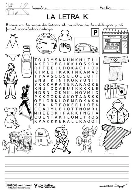 E-Spanish for free: Sopa de letras (palabras con la letra "K")
