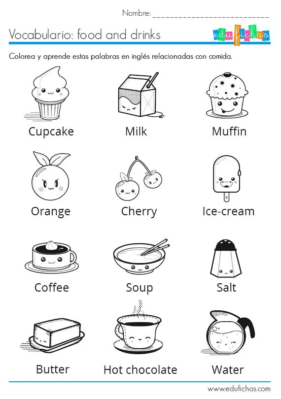 Vocabulario en inglés de comidas (ficha 1) http://www.edufichas ... Vocabulario en inglés de comidas (ficha 1) http://www.edufichas ...