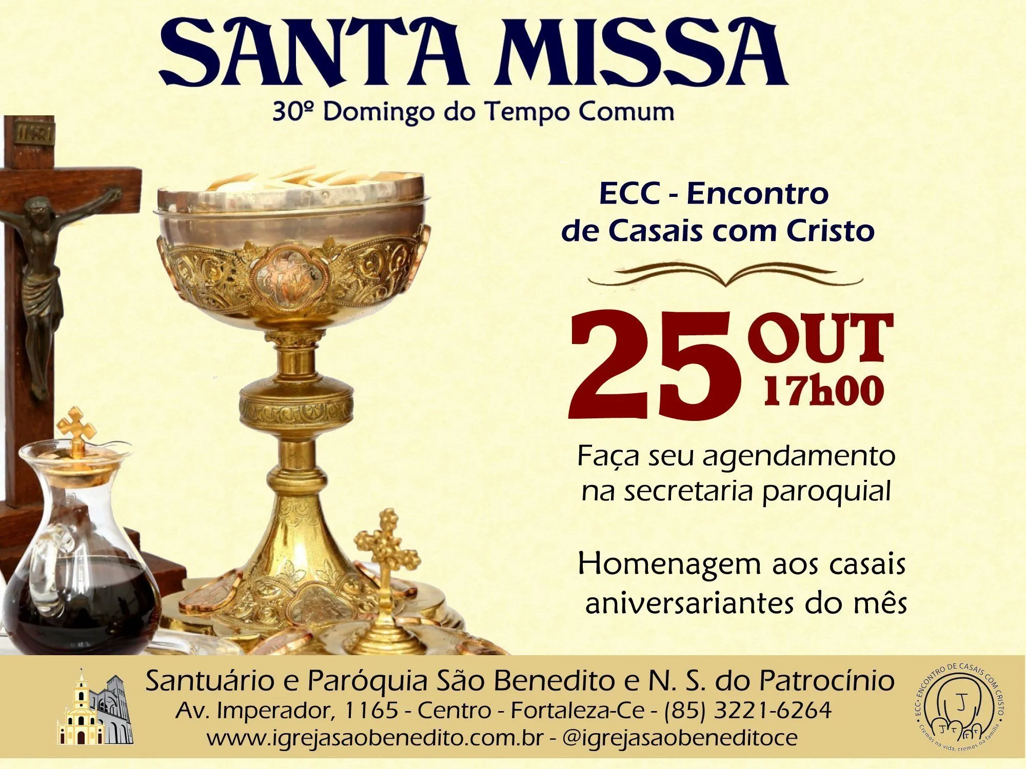 ECC – Encontro de Casais com Cristo convida para Santa Missa do mês de Outubro. Participe! – Santuário e Paróquia de São Benedito e N.S. do Patrocínio ECC – Encontro de Casais com Cristo convida para Santa Missa do mês de Outubro. Participe! – Santuário e Paróquia de São Benedito e N.S. do Patrocínio