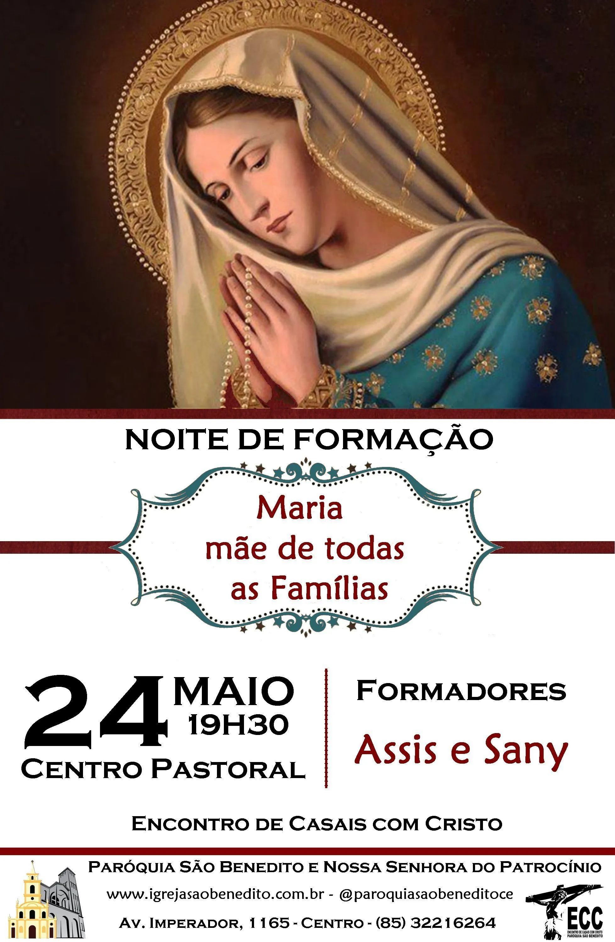 Ecc- Encontro de Casais com Cristo, convida para a Noite de Formação no próximo dia 24/05 – Santuário e Paróquia de São Benedito e N.S. do Patrocínio Ecc- Encontro de Casais com Cristo, convida para a Noite de Formação no próximo dia 24/05 – Santuário e Paróquia de São Benedito e N.S. do Patrocínio