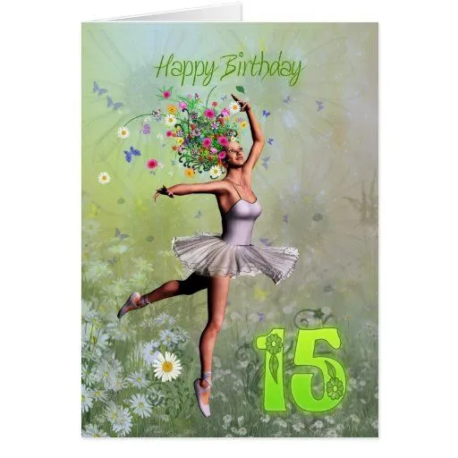 Edad 15, tarjeta de cumpleaños de hadas de la flor de Zazzle.