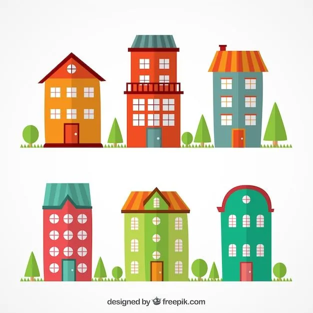 Edificios coloridos planos | Descargar Vectores gratis Edificios coloridos planos | Descargar Vectores gratis
