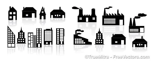 Edificios siluetas. casas, fábricas. | Descargar Vectores gratis Edificios siluetas. casas, fábricas. | Descargar Vectores gratis