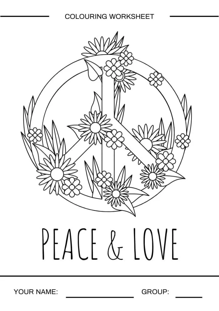 Edita este diseño de Hoja de trabajo para colorear del signo floral de la paz y el amor online Edita este diseño de Hoja de trabajo para colorear del signo floral de la paz y el amor online