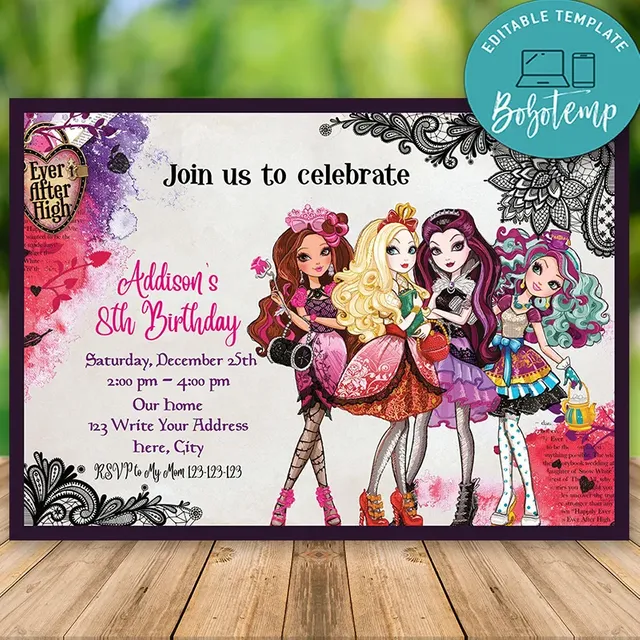 Editable Ever After High Birthday Invitations Descarga instantánea | Bobotemp Editable Ever After High Birthday Invitations Descarga instantánea | Bobotemp