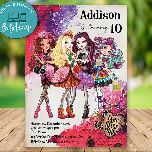 Editable Ever After High Party Invitaciones Descarga instantánea | Bobotemp Editable Ever After High Party Invitaciones Descarga instantánea | Bobotemp