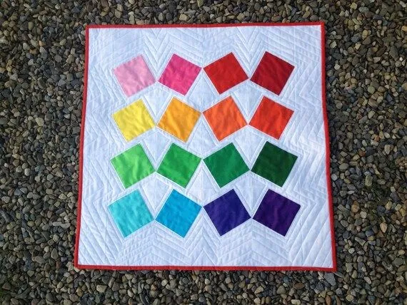 Edredon de Patchwork Cuadros Arcoiris Kona Solids por ElPetitTaller