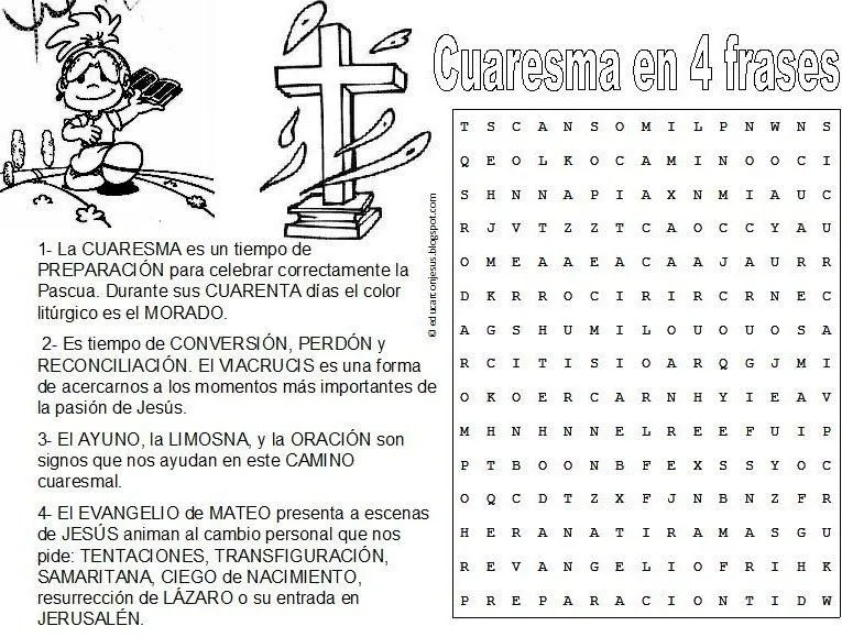 Educar con Jesús: Cuaresma. Sopa de letras