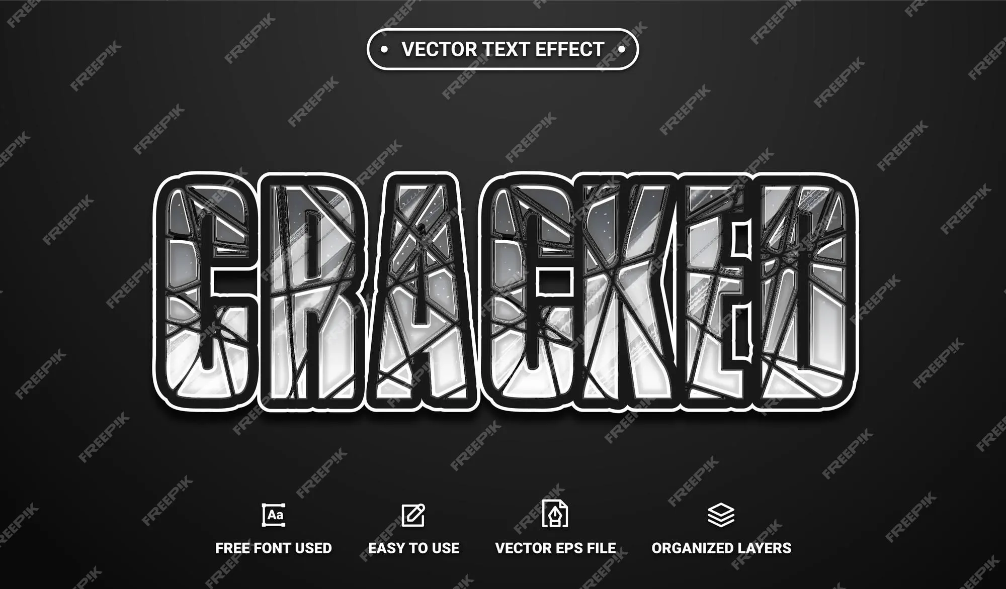 Efecto de texto vectorial editable agrietado | Vector Premium Efecto de texto vectorial editable agrietado | Vector Premium