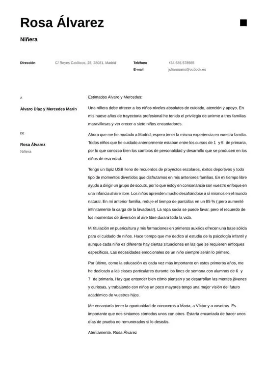 Ejemplos de carta de presentación para Niñera (2023) · CVapp.es Ejemplos de carta de presentación para Niñera (2023) · CVapp.es