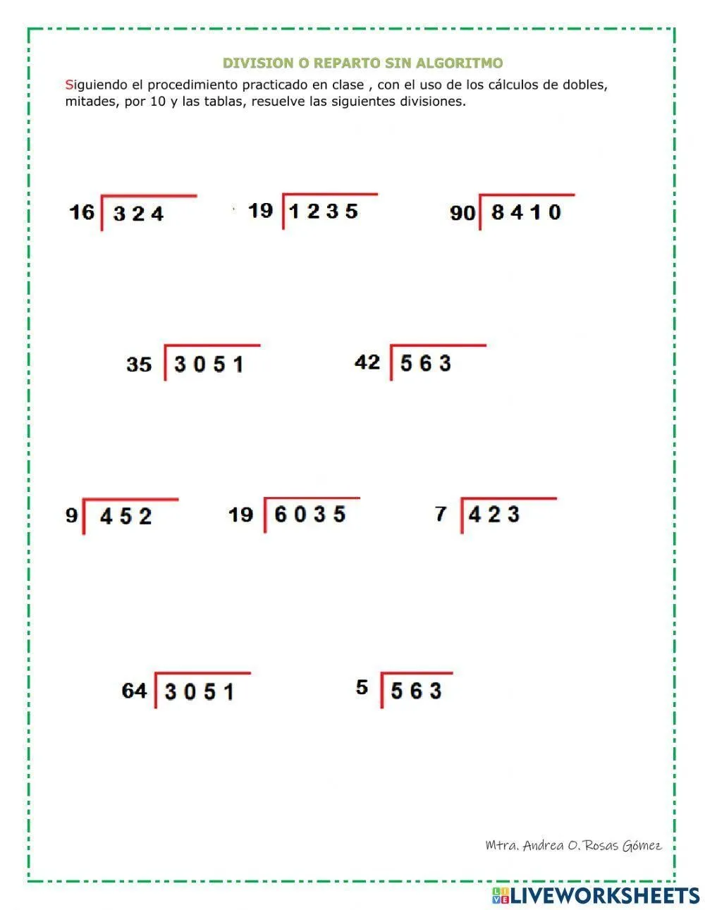 Ejercicio de divisiones de 1 y 2 cifras worksheet | Live Worksheets Ejercicio de divisiones de 1 y 2 cifras worksheet | Live Worksheets