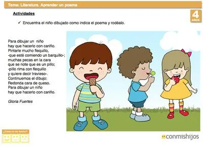 Ejercicio de lengua para niños. Aprender un poema
