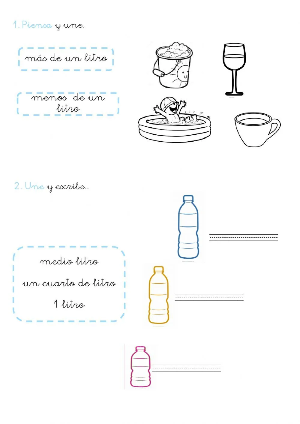 Ejercicio de El litro, medio litro y cuarto de litro | Escuela, Education, Abc Ejercicio de El litro, medio litro y cuarto de litro | Escuela, Education, Abc