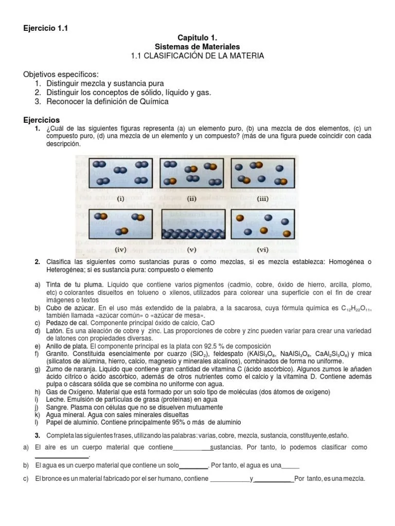 EJERCICIOS 1.1 - Capitulo 1. Clasificacion de La Materia-2019 PDF | PDF |  Sustancias químicas | Gases