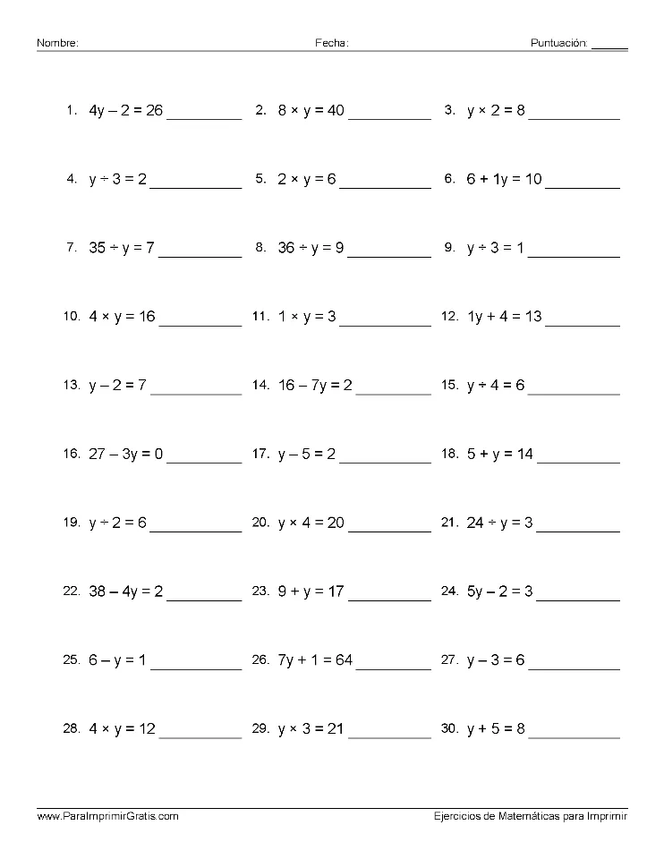 Ejercicios de Algebra - Para Imprimir Gratis - ParaImprimirGratis.