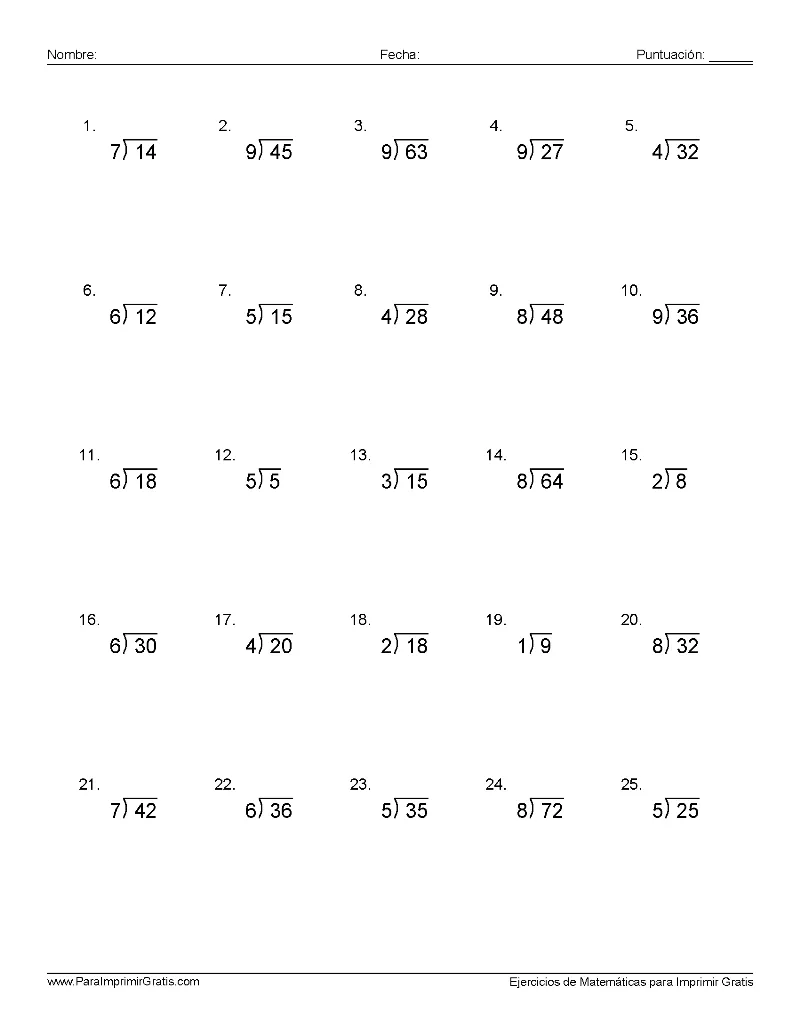 Ejercicios de División - Para Imprimir Gratis - ParaImprimirGratis. Ejercicios de División - Para Imprimir Gratis - ParaImprimirGratis.