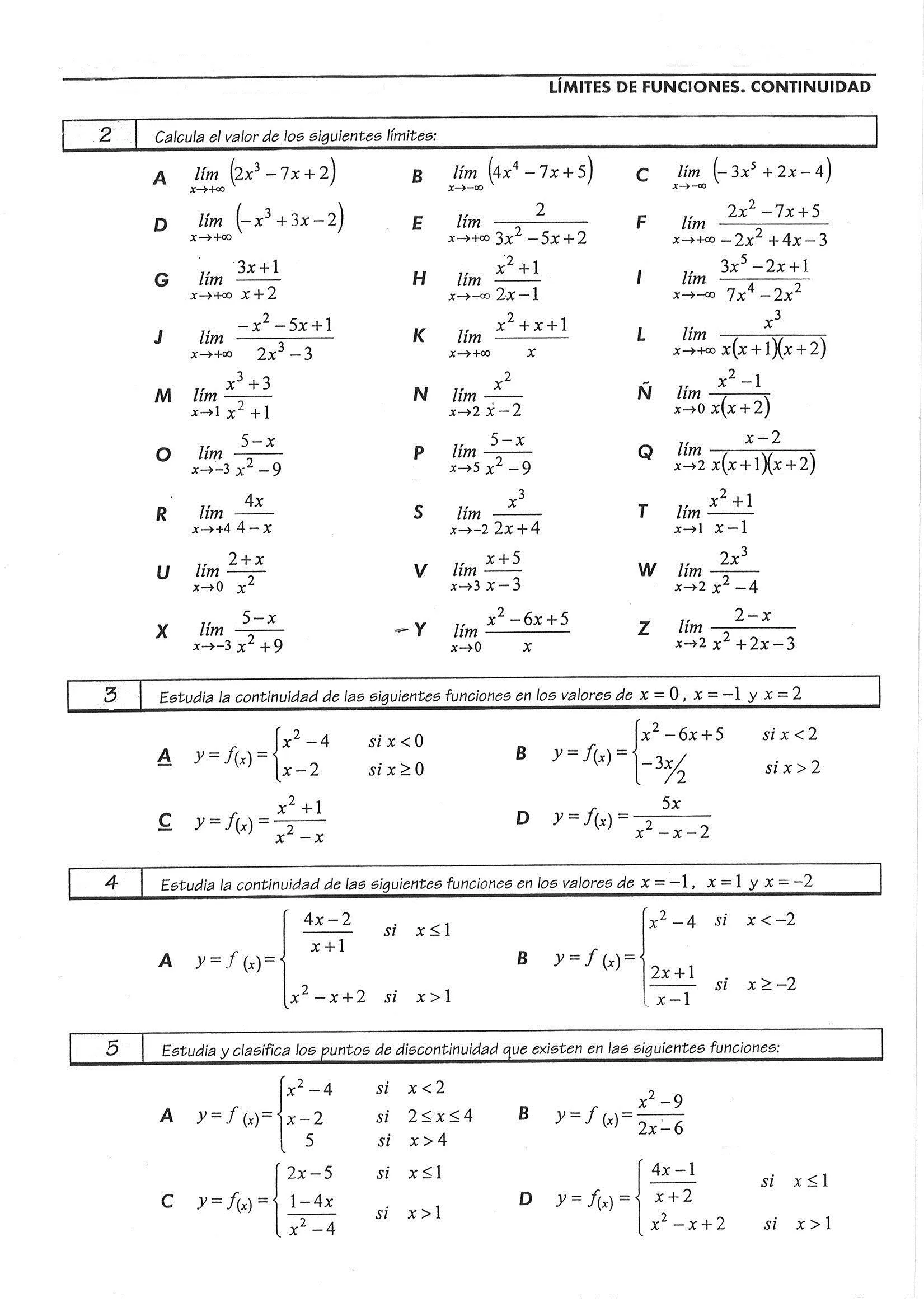 Ejercicios y examenes de matematicas