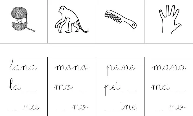 Nuevas fichas imprimibles de lectoescritura | 9 l e t r a s
