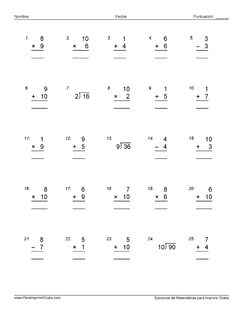 Ejercicios de Matemáticas - Para Imprimir Gratis - ParaImprimirGratis. Ejercicios de Matemáticas - Para Imprimir Gratis - ParaImprimirGratis.
