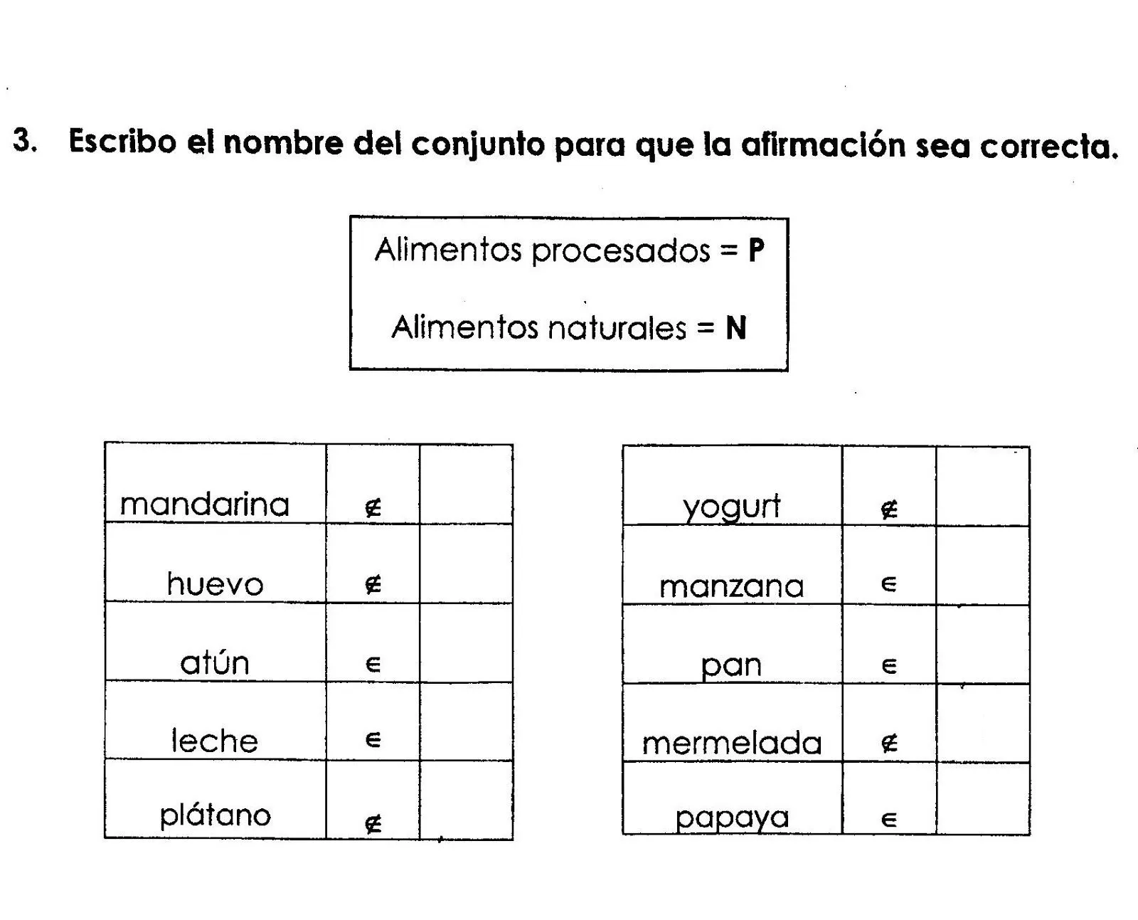 Primeros ejercicios matemáticos con conjuntos: pertenencia | Mi Kinder