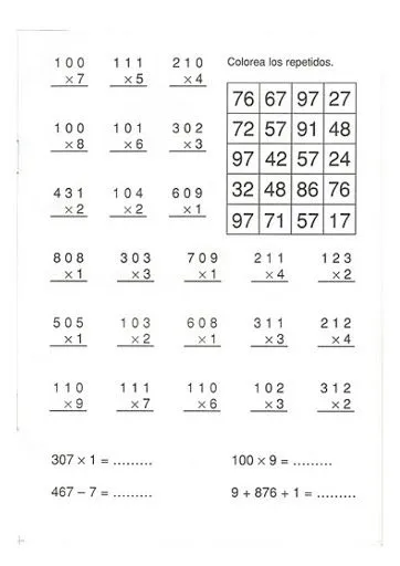 EJERCICIOS MULTIPLICACION POR UNA CIFRA