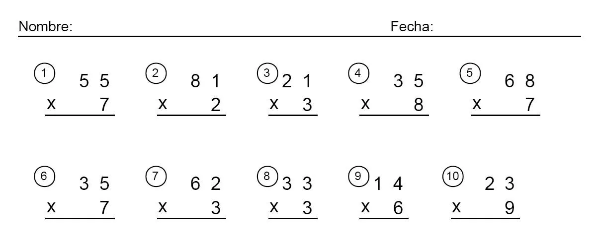 Ejercicios de multiplicación por dos cifras - Imagui