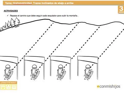Ejercicios para niños. Aprender a hacer trazos inclinados Ejercicios para niños. Aprender a hacer trazos inclinados