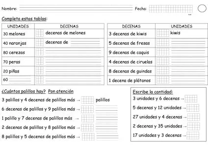 Ejercicios para niños de unidades decenas y centenas - Imagui