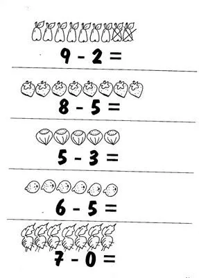 EJERCICIOS DE RESTAS PARA NIÑOS - TACHA LAS FRUTAS : FICHAS PARA NIÑOS