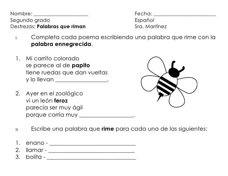 Ejercicios de rimas para niños de primer grado - Imagui