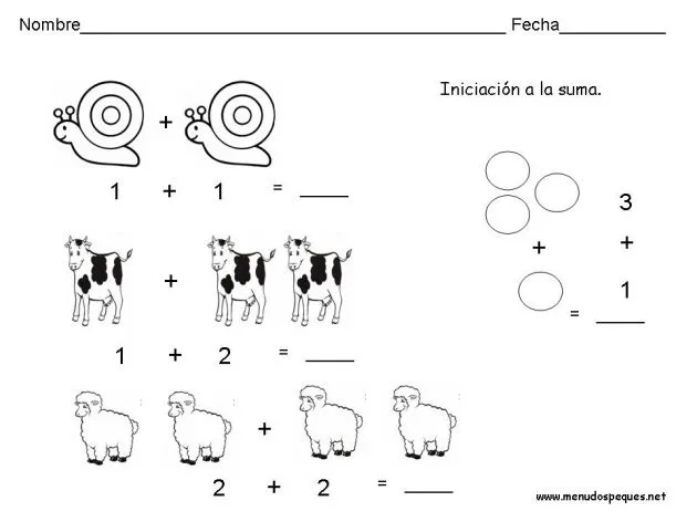 Actividades de sumas sencillas para preescolar - Imagui