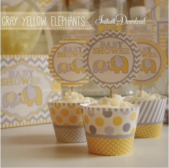 Elefante Amarillo y Gris Chevron Polka dots por LagartixaShop