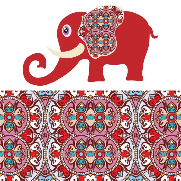 Elefante de dibujos animados con patrones sin fisuras geométricos ... Elefante de dibujos animados con patrones sin fisuras geométricos ...