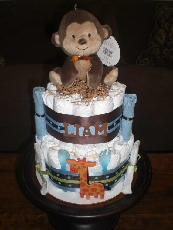 Elefante pañal torta selva tema bebé por bearbottomdiapercakes