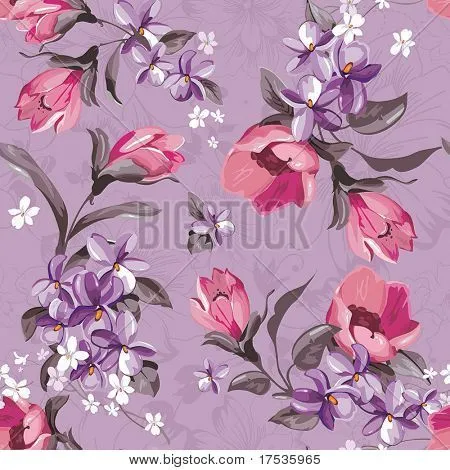 Elegance Seamless wallpaper pattern with of pink flowers on violet ...