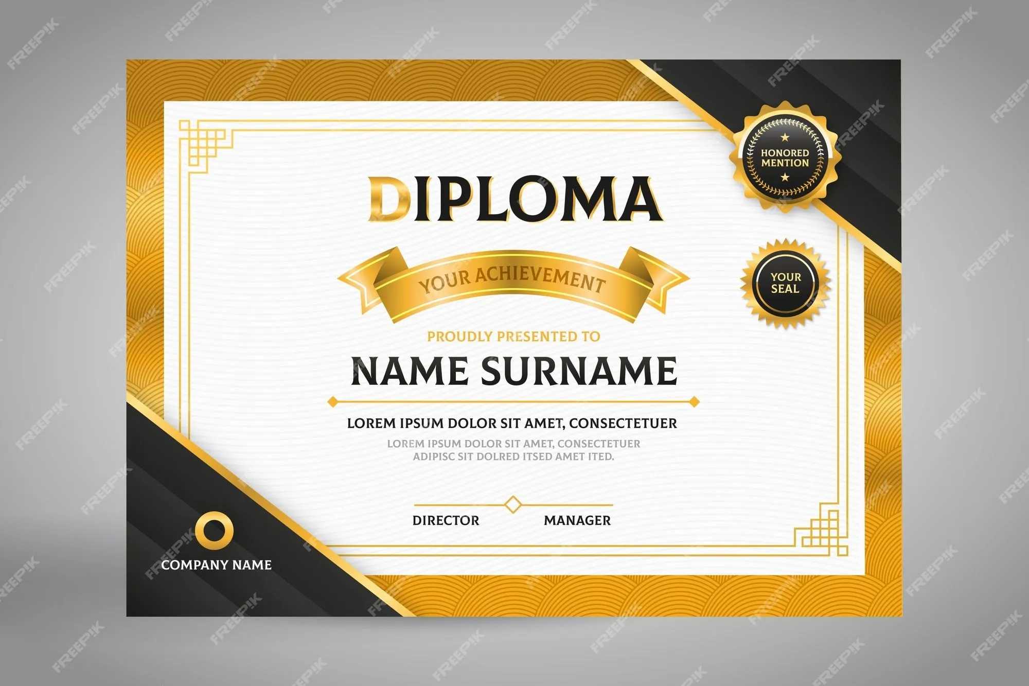 Elegante plantilla de certificado de diploma negro y dorado | Vector Gratis Elegante plantilla de certificado de diploma negro y dorado | Vector Gratis
