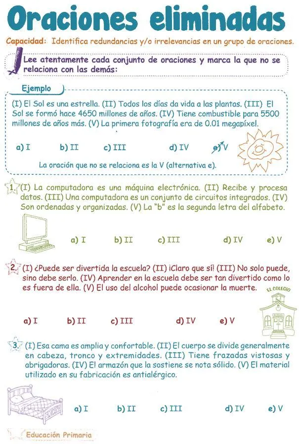 Eliminación de Oraciones para niños 2º | Razonamiento Verbal