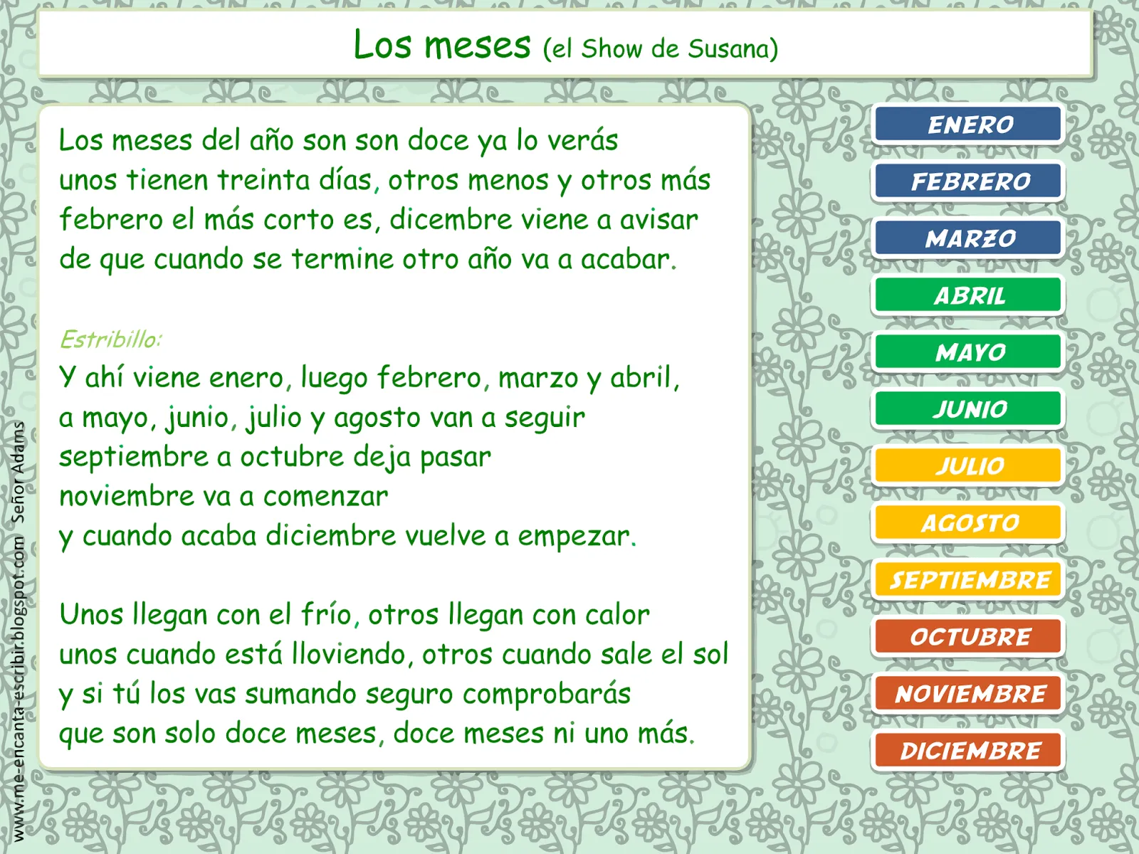 Me encanta escribir en español: Canción: Los meses del año (El ...