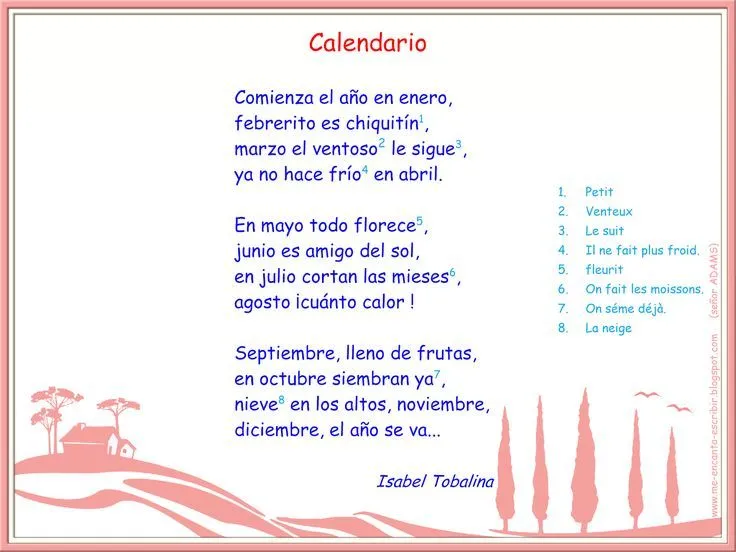 Me encanta escribir en español: poema | El calendario, los días de ... Me encanta escribir en español: poema | El calendario, los días de ...