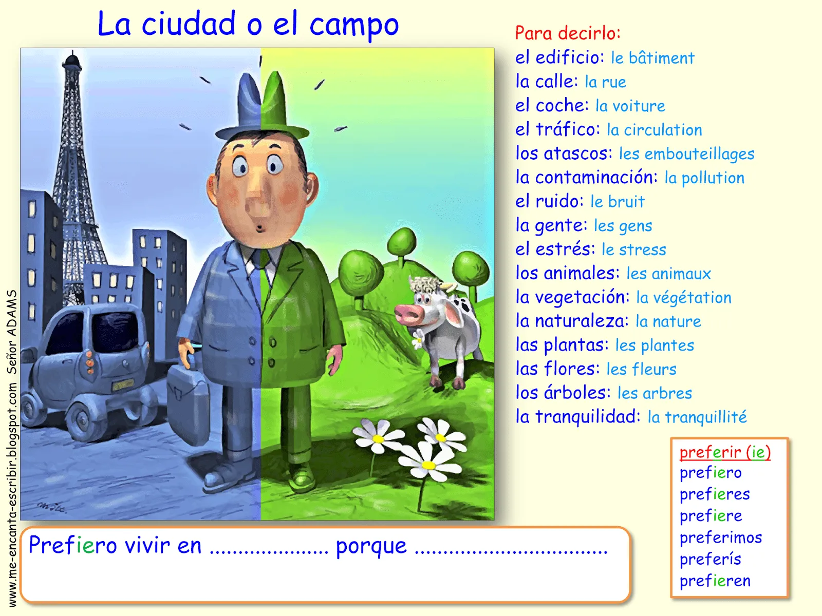 Me encanta escribir en español: ¿Qué prefieres? ¿La ciudad o el campo?