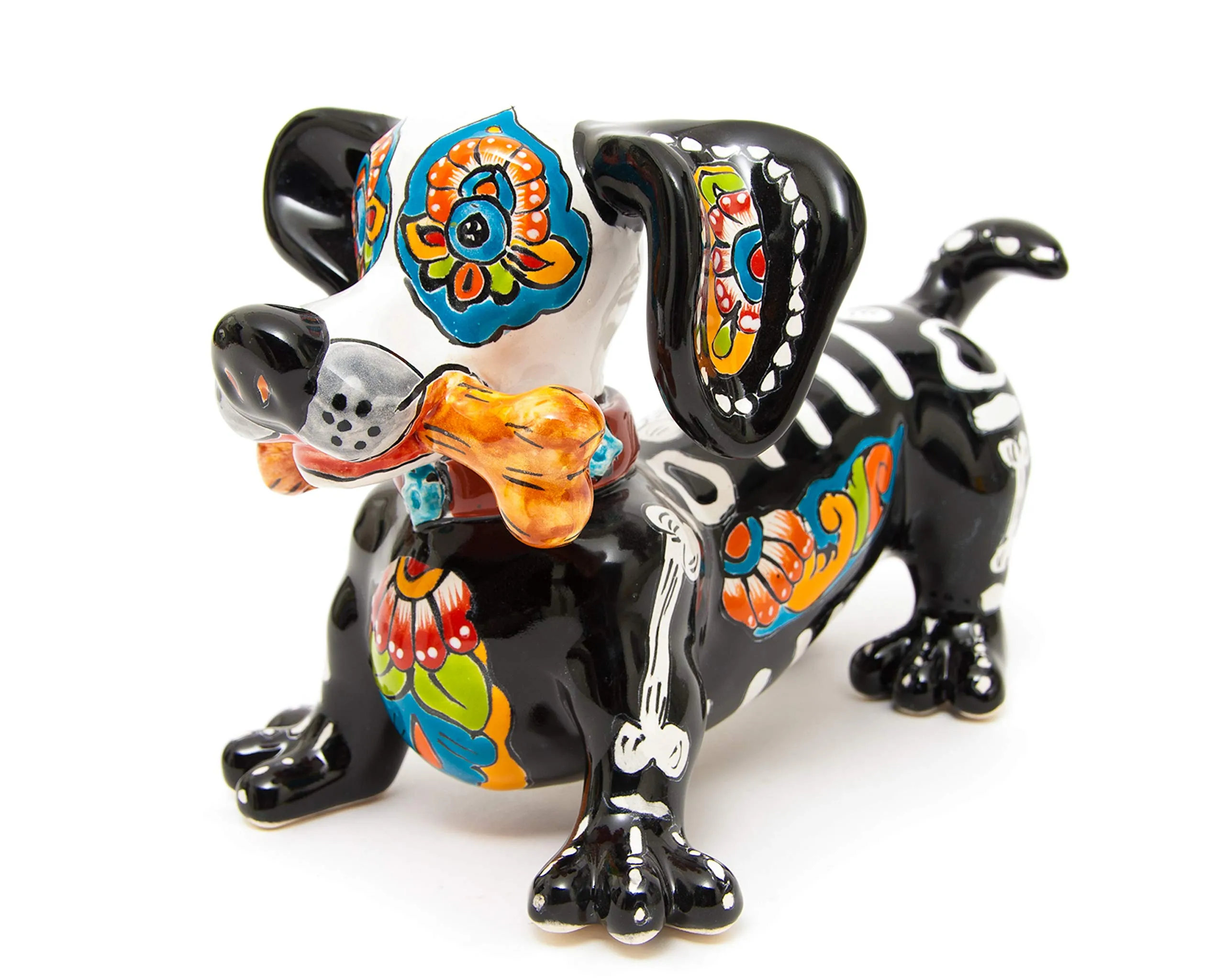 Enchanted Talavera Escultura mexicana de cerámica del Día de los Muertos del Perro Muertos, jardín de Enchanted Talavera Escultura mexicana de cerámica del Día de los Muertos del Perro Muertos, jardín de