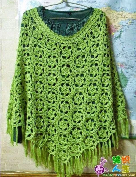 Poncho con diseño de hexágonos | Crochet y Dos agujas