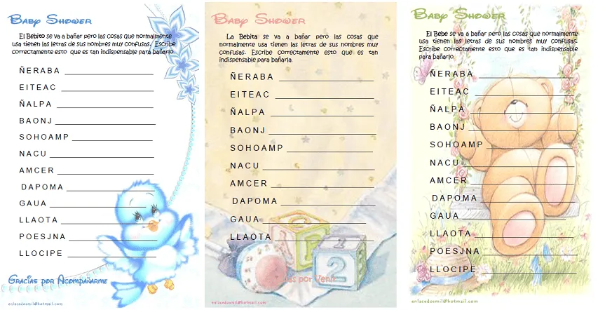 enlacedosmil: Juegos Imprimibles Baby Shower