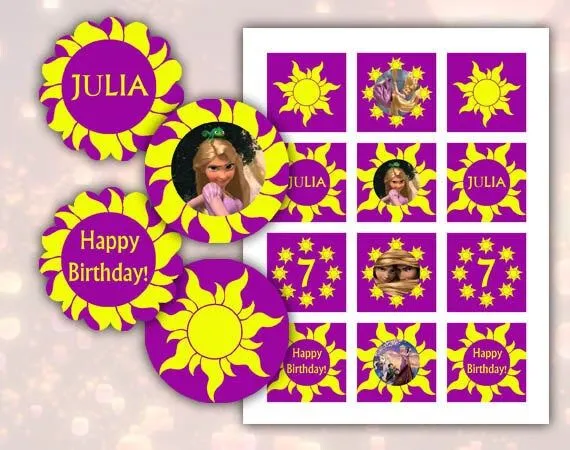 Enredados Rapunzel feliz cumpleaños cupcake toppers 2 por EDParty
