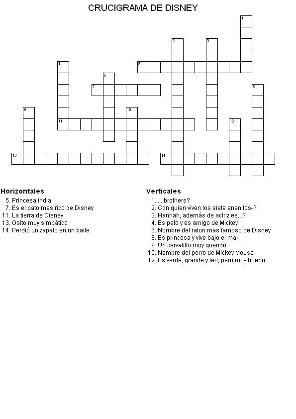 Entertaiment for kids: Palabras Cruzadas de Disney Entertaiment for kids: Palabras Cruzadas de Disney