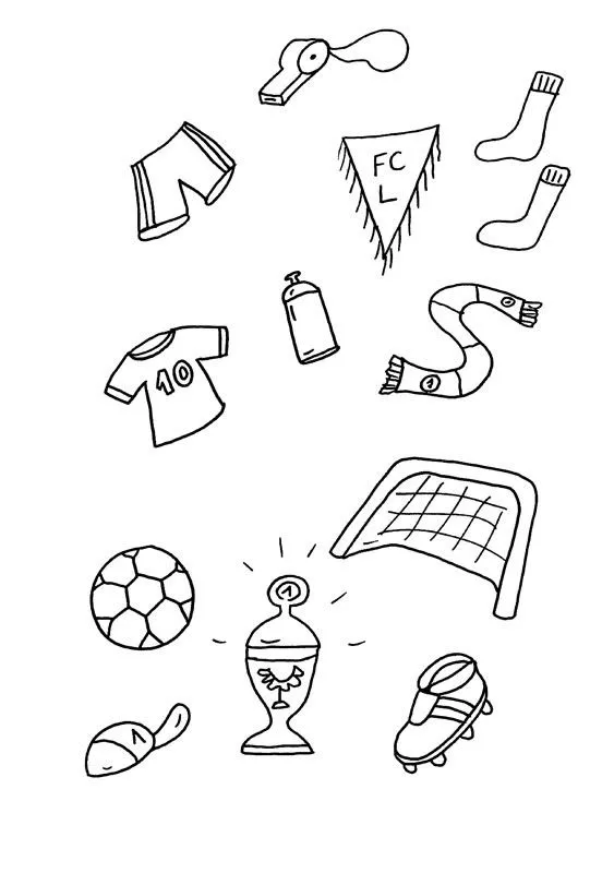 Equipamiento de fútbol: dibujo para colorear e imprimir Equipamiento de fútbol: dibujo para colorear e imprimir