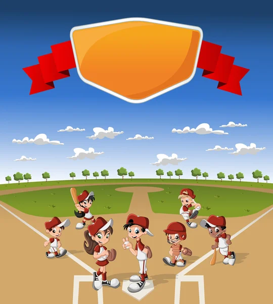 equipo de niños de dibujos animados jugando béisbol — Vector stock ... equipo de niños de dibujos animados jugando béisbol — Vector stock ...